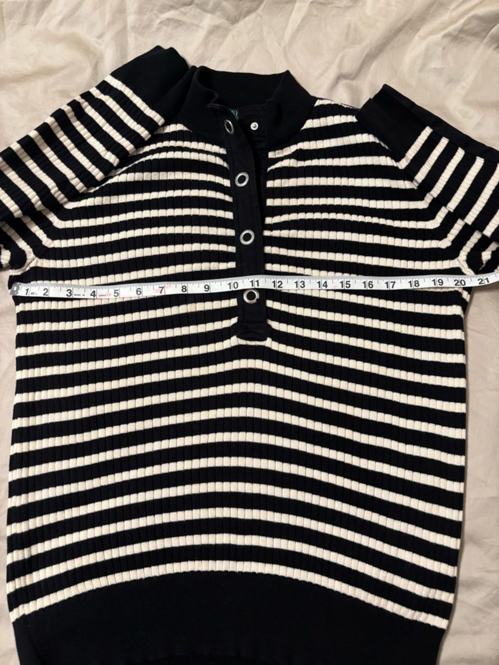 Lauren Ralph Lauren Black & White Striped Henley Sweater 100% cotton - Picture 8 of 9